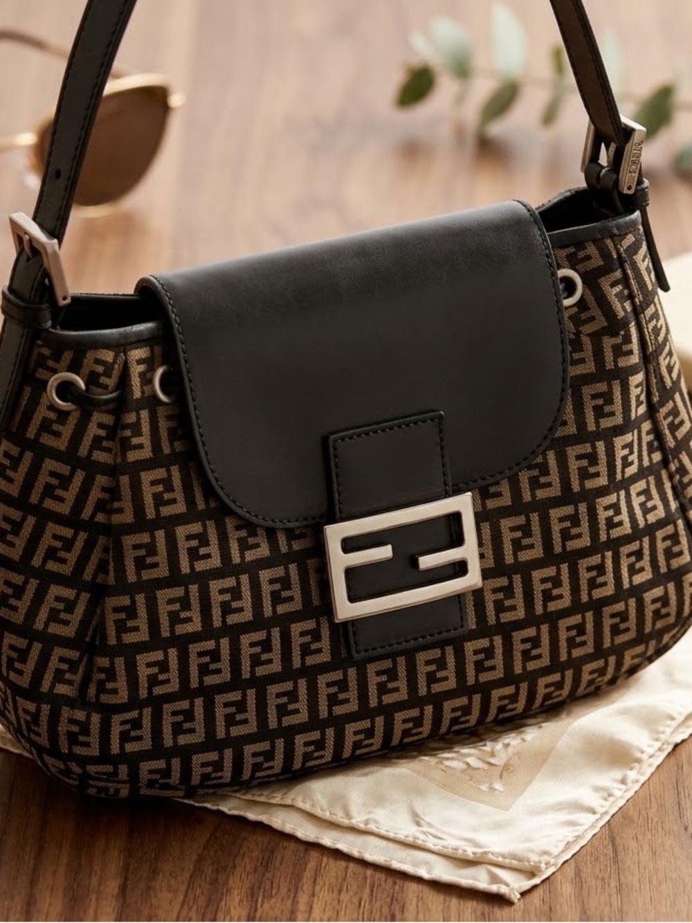 Fendi- Designer Monogram Shoulder Bag in Brown and Black